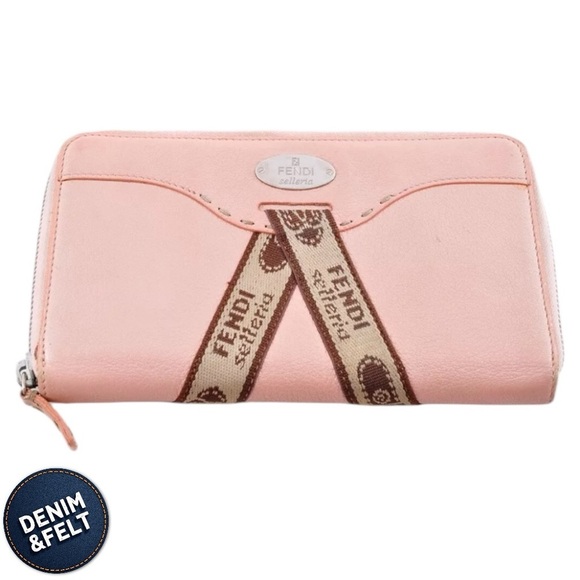 FENDI Pink Serelia Continental Long Leather/Canvas Round Full Zip Wallet 🩷🤎 - Picture 10 of 10